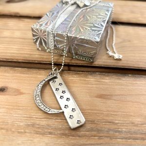 Handmade stamped silver stars and moon necklace